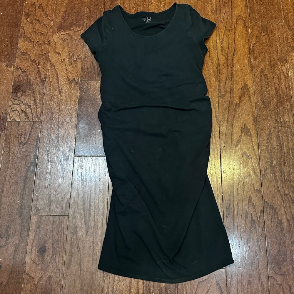 Isabel Maternity Black Side Ruching Stretch Dress Size Medium